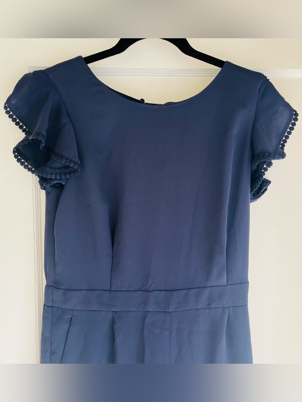 Ann Taylor Navy Blue Wide Leg Romper Jumpsuit Size 6 Flutter Sleeve Pockets - Picture 4 of 13